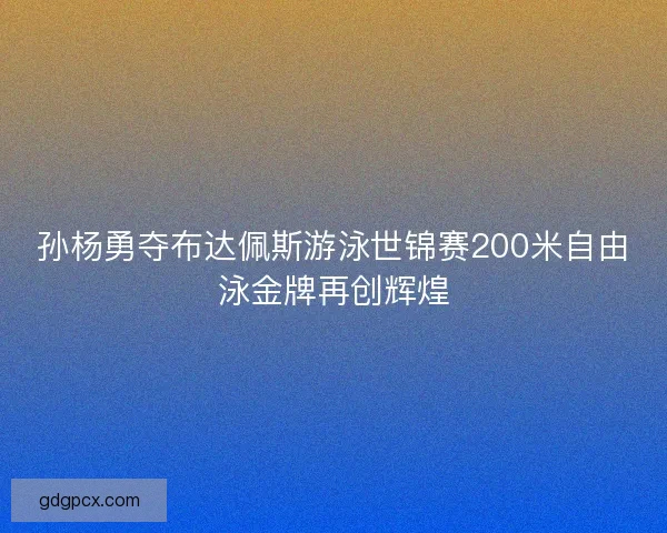 孙杨勇夺布达佩斯游泳世锦赛200米自由泳金牌再创辉煌